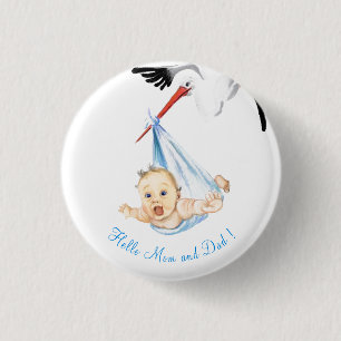 Badge Rond 2,50 Cm Bébé portant des cigognes - Dessin de dessins humo