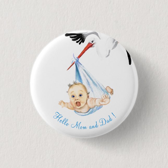 Badge Rond 2,50 Cm Bébé portant des cigognes - Dessin de dessins humo (Devant)