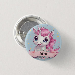 Badge Rond 2,50 Cm Bébé rose magique Unicorn Stars Nom personnalisé