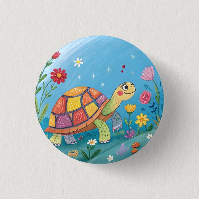 Badge Rond 2,50 Cm Bébé tortue dessinée (Devant)