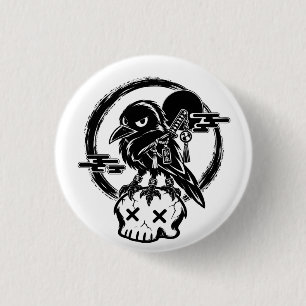 Badge Rond 2,50 Cm Bébé Yatagarasu (Corbeau à trois pattes) Sur Crâne