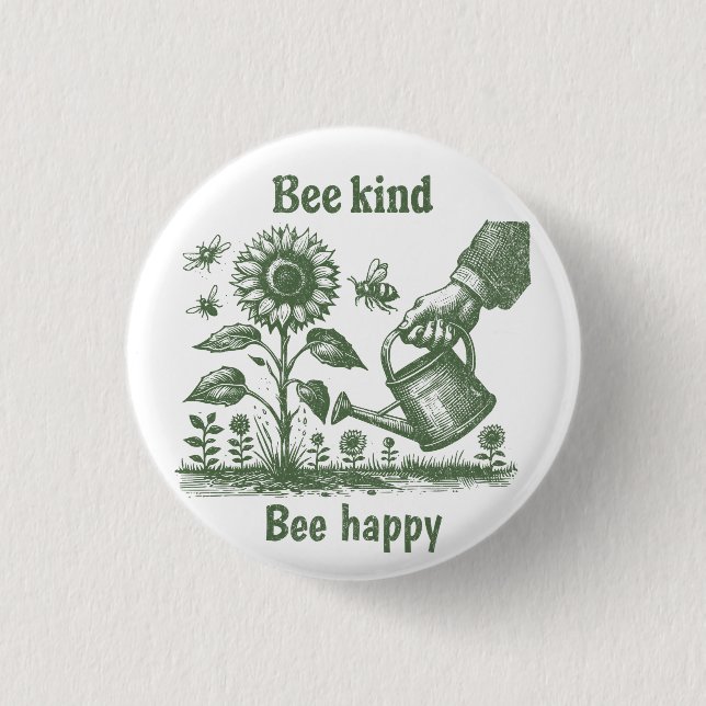 Badge Rond 2,50 Cm Bee Kind Bee Happy  Sunflower Gardening  (Devant)