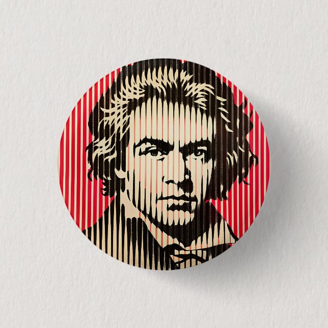 Badge Rond 2,50 Cm Beethoven dans le style d'illusion optique BAUHAUS (Devant)