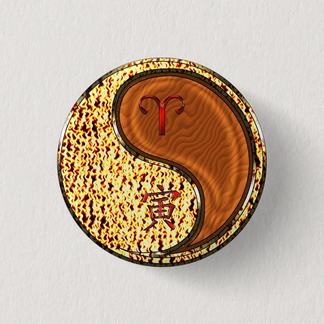 Badge Rond 2,50 Cm Bélier et tigre de bois (Devant)