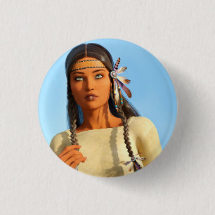 Badge Rond 2,50 Cm Belle femme autochtone d'Amérique du Nord tenue in