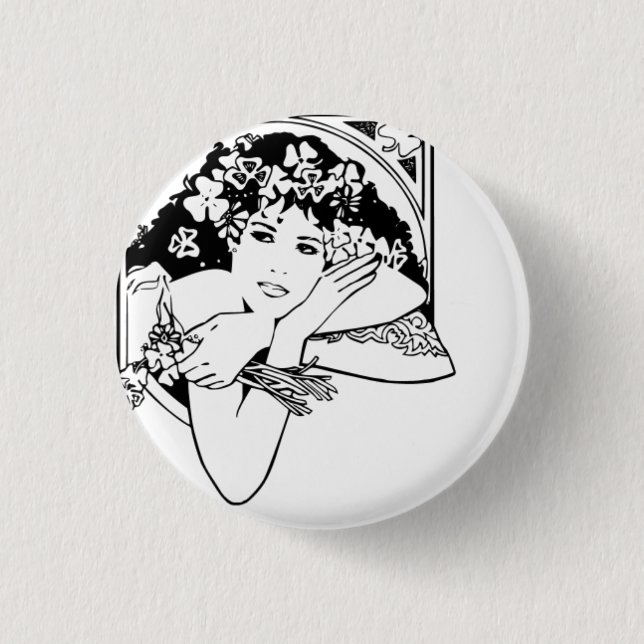 Badge Rond 2,50 Cm Belle Femme avec Clovers & Shamrocks - (Devant)