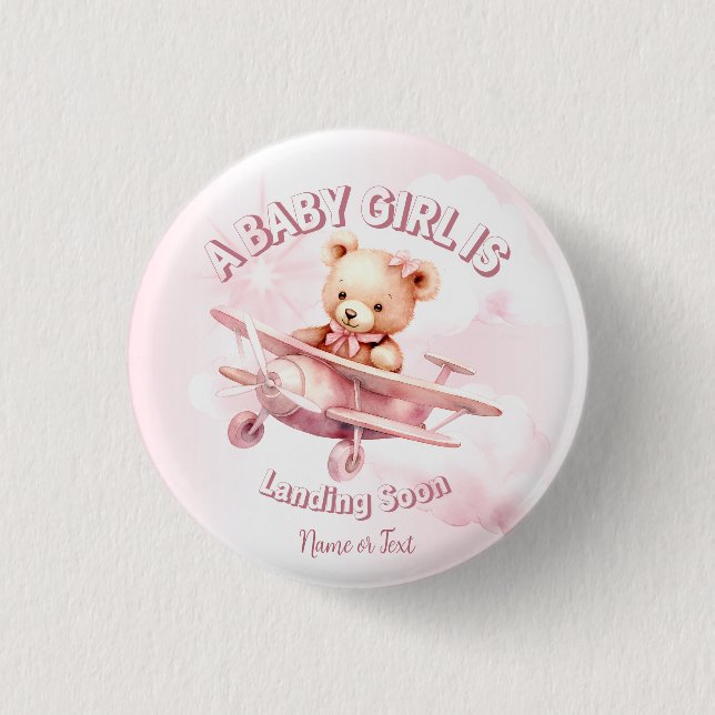Badge Rond 2,50 Cm Belle fille Bébé Ours Pilote Avion Rose Belle (Devant)