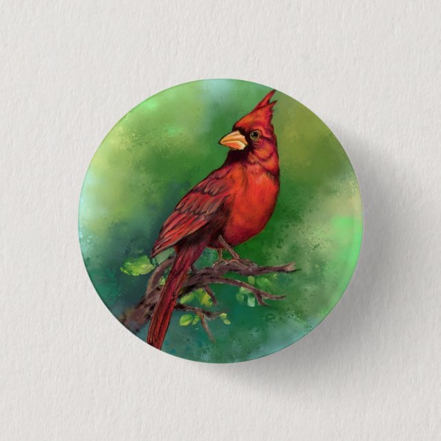 Badge Rond 2,50 Cm Belle peinture d'oiseaux du Cardinal rouge du Nord (Devant)