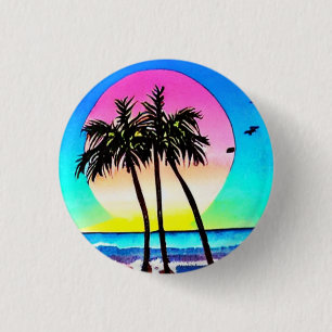 Badge Rond 2,50 Cm Belle peinture du coucher de soleil à la plage