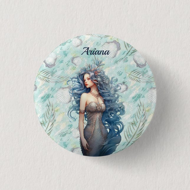 Badge Rond 2,50 Cm Belle sirène à ailes bleues (Devant)
