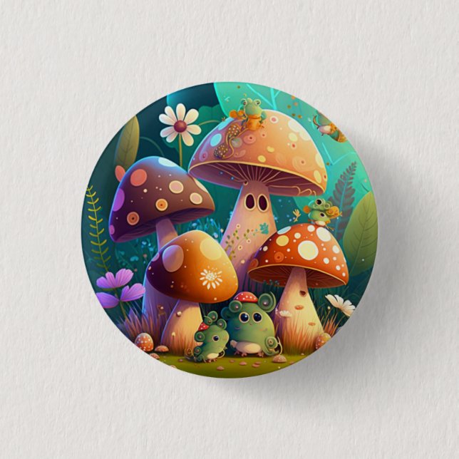 Badge Rond 2,50 Cm Belles champignons de bébé vert (Devant)