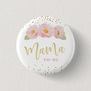 Badge Rond 2,50 Cm Belles Fleurs Roses Accent Doré Maman en devenir