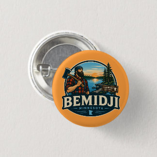 Badge Rond 2,50 Cm Bemidji Minnesota Paul Bunyan Rustique Nord bois