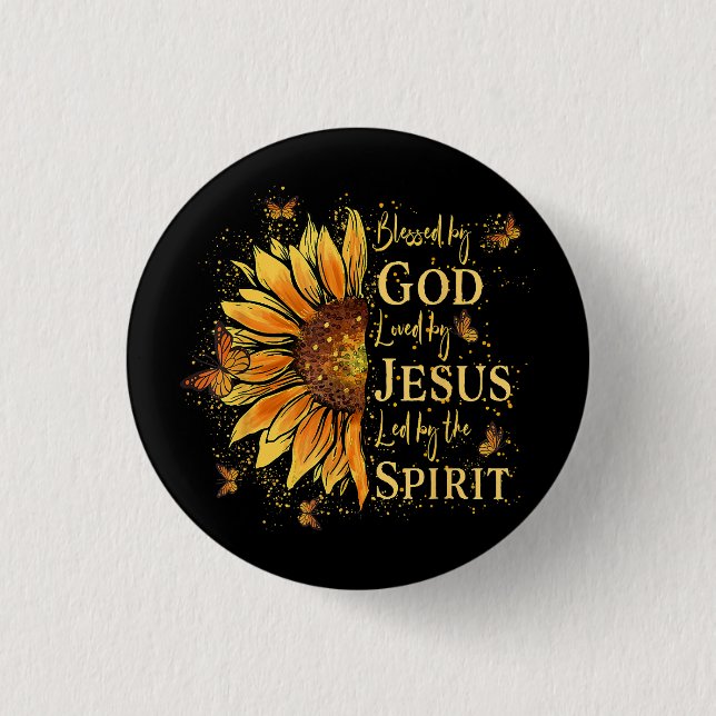 Badge Rond 2,50 Cm Béni Par Dieu - Aimé Par Jésus, Tournesol (Devant)