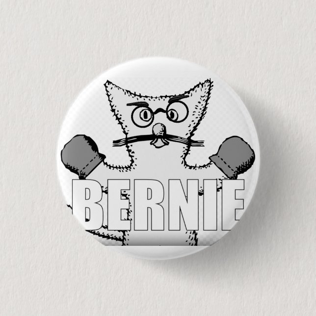 Badge Rond 2,50 Cm Bernie Sanders Chat avec Mittens (Devant)