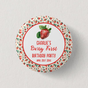 Badge Rond 2,50 Cm Berry First Strawberry Girl 1er anniversaire fête