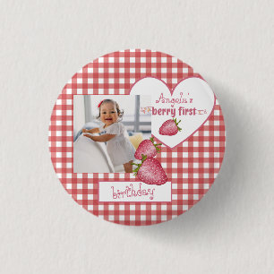 Badge Rond 2,50 Cm Berry fraise Premier anniversaire
