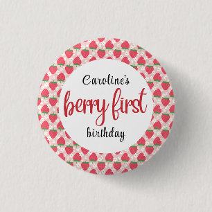 Badge Rond 2,50 Cm Berry Sweet Strawberry 1er fête d'anniversaire