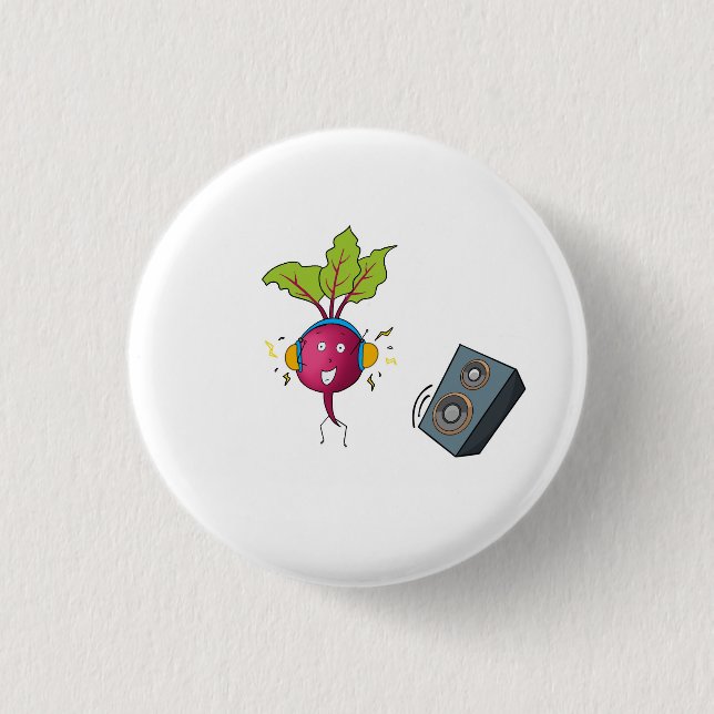 Badge Rond 2,50 Cm Betteraves, rythmes, musique, thème dj (Devant)