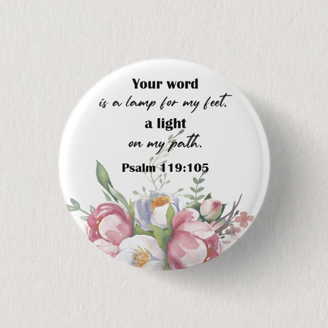 Badge Rond 2,50 Cm Bible Verse Psaume Florale (Devant)