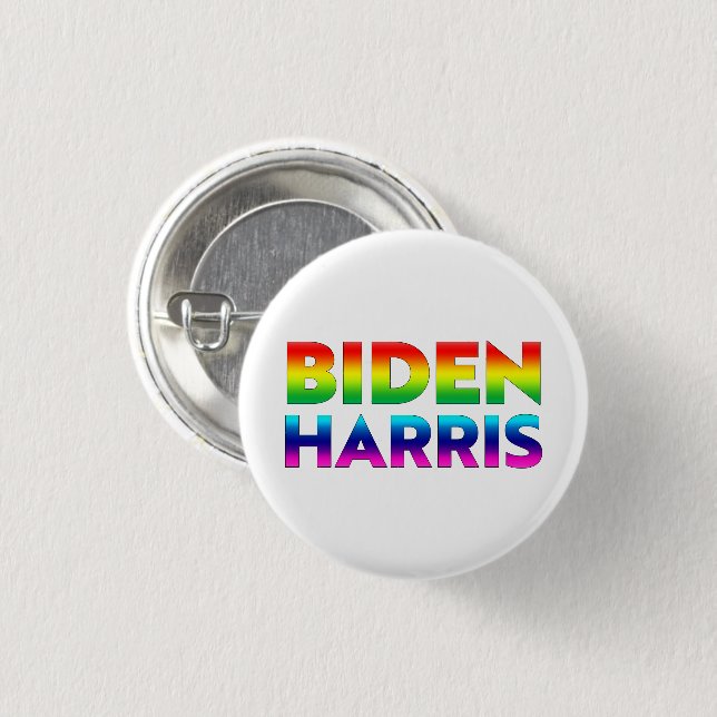 Badge Rond 2,50 Cm Biden Harris Pride rainbow couleurs blanc bouton é (Devant & derrière)
