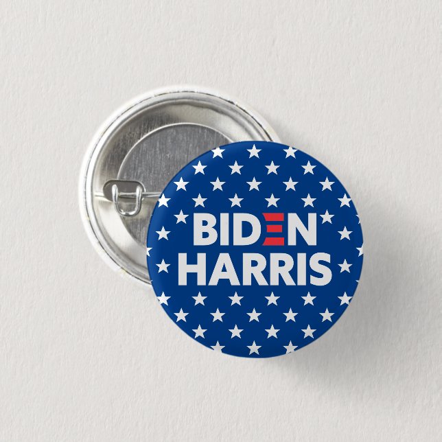 Badge Rond 2,50 Cm Biden / Harris White Stars Motif Blue (Devant & derrière)