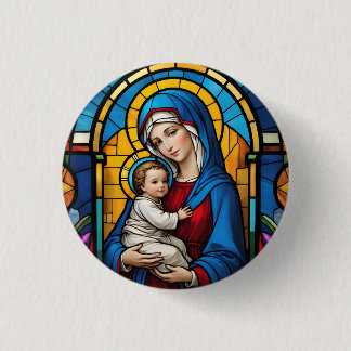 Badge Rond 2,50 Cm Bienheureuse Mère Marie et Bébé Jésus - Vierge Mar
