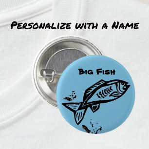 Badge Rond 2,50 Cm Big Fish Primitive Art Black Line Dessin et nom