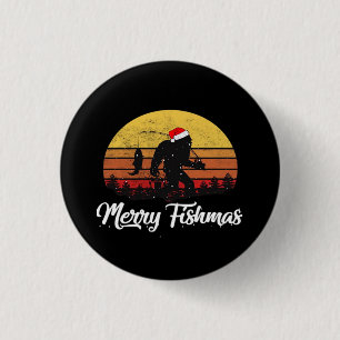 Badge Rond 2,50 Cm Bigfoot Noël Chapeau de Père Noël Joyeux Fishmas V