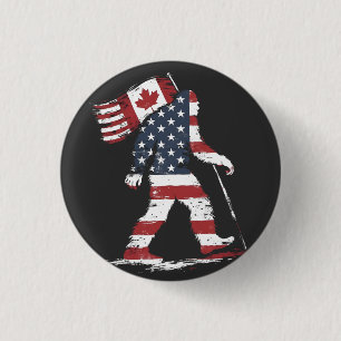 Badge Rond 2,50 Cm Bigfoot tenant le drapeau du Canada 51e État Trump