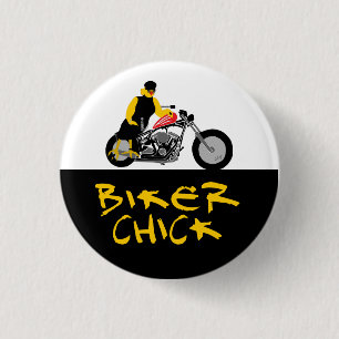 Badge Rond 2,50 Cm BIKER CHICK assise sur sa moto