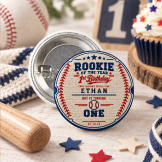 Badge Rond 2,50 Cm Billet de baseball au crochet pour 1er anniversair