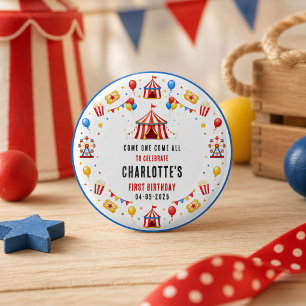 Badge Rond 2,50 Cm Billet de cirque rouge moderne pour 1er anniversai