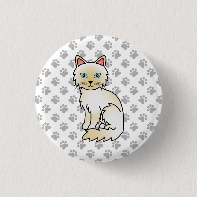 Badge Rond 2,50 Cm Birman / Ragdoll Point crème Chat & Pattes Mignonn (Devant)