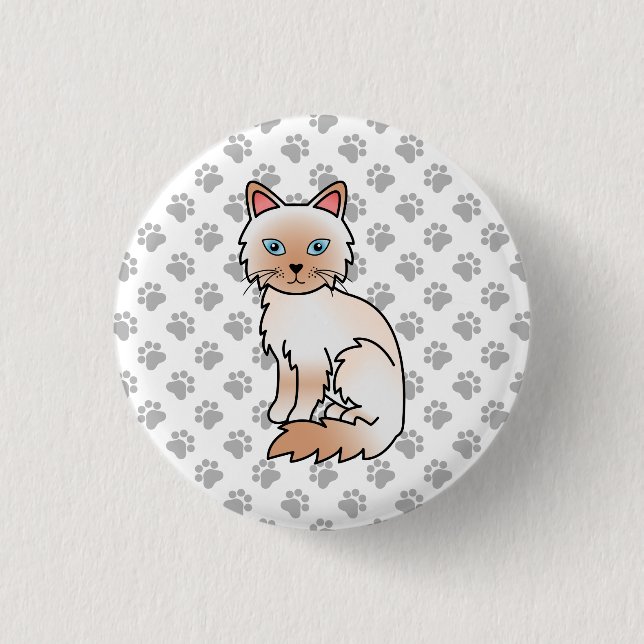 Badge Rond 2,50 Cm Birman / Ragdoll Point Rouge Chat & Pattes Mignon (Devant)