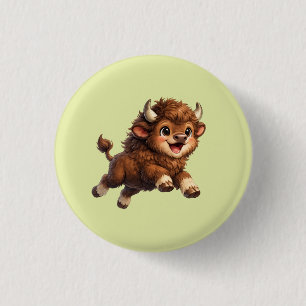 Badge Rond 2,50 Cm Bison Adorable Jouant avec Joie