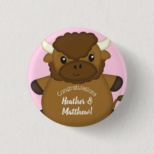 Badge Rond 2,50 Cm Bison Baby shower Buffalo rose