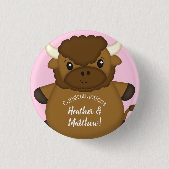 Badge Rond 2,50 Cm Bison Baby shower Buffalo rose (Devant)