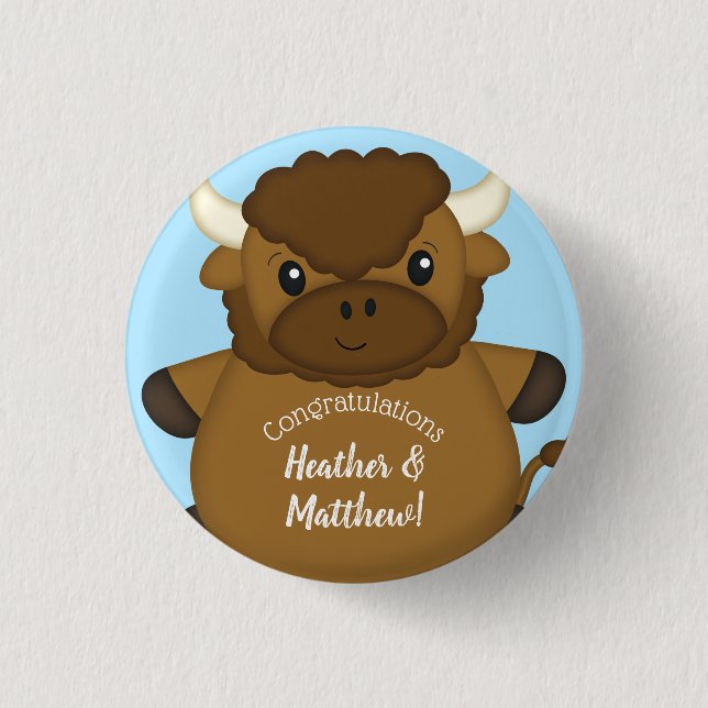 Badge Rond 2,50 Cm Bison Buffalo Baby shower Bleu (Devant)