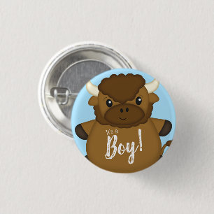 Badge Rond 2,50 Cm Bison Buffalo Baby shower Bleu