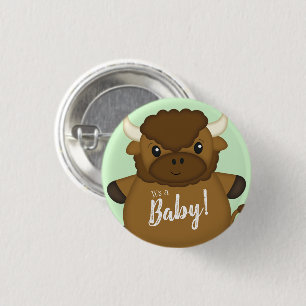 Badge Rond 2,50 Cm Bison Buffalo Baby shower vert