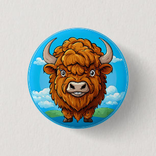 Badge Rond 2,50 Cm Bison de dessin animé mignon