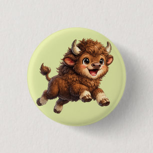 Badge Rond 2,50 Cm Bison Mignon aux Grands Yeux Cartoon de Faune Heur