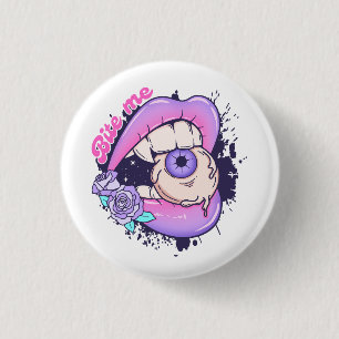 Badge Rond 2,50 Cm Bite Me Rose Halloween Lièvres