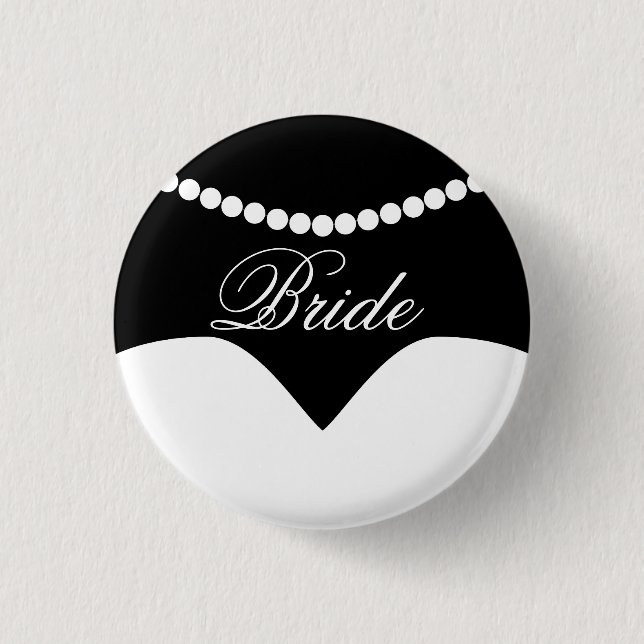 Badge Rond 2,50 Cm Black Blanc Mariage robe Pearl Collier Bride (Devant)