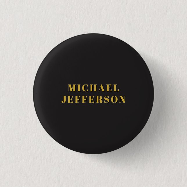 Badge Rond 2,50 Cm Black & Gold Minimalist Plain Modern Own Name (Devant)