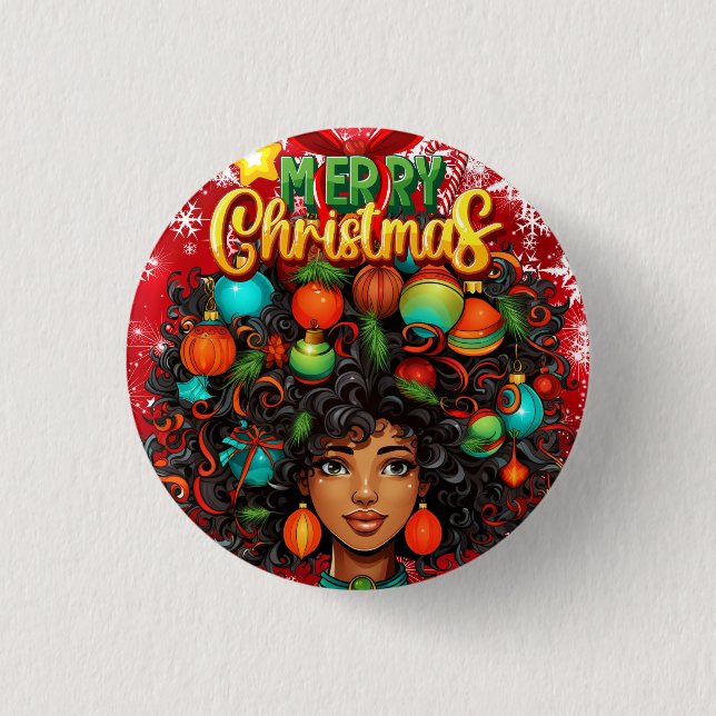 Badge Rond 2,50 Cm Black Woman Melanin Noël Afro Natural Queen (Devant)