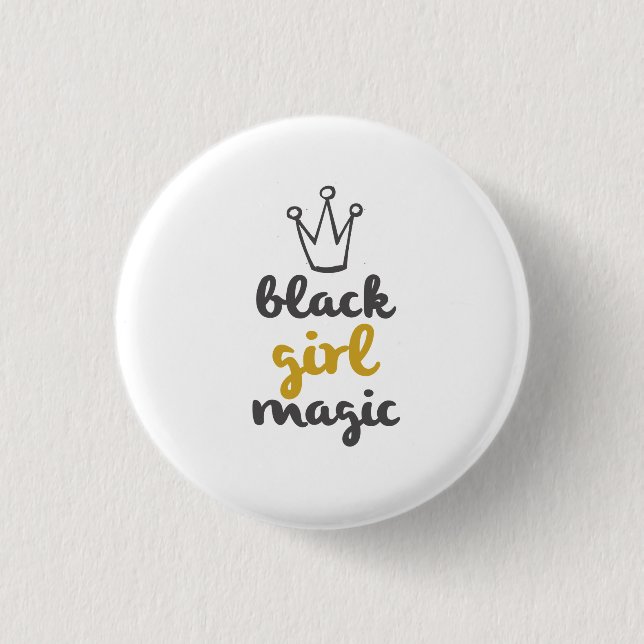 Badge Rond 2,50 Cm Blanc magique de bouton de couronne de fille noire (Devant)