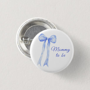Badge Rond 2,50 Cm Bleu a Bow Baby shower - maman doit être