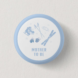 Badge Rond 2,50 Cm Bleu Après Bébé Ski Maman Future Baby Shower